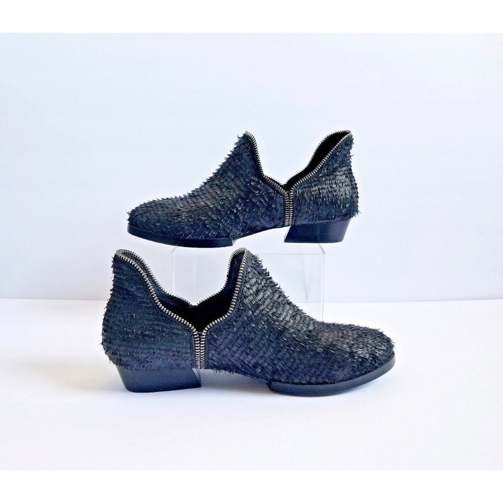 BAKERS ELITE Black Settle Frayed Leather Ankle Booties 39 8.5 Heeled Zipper Trim - Picture 6 of 12